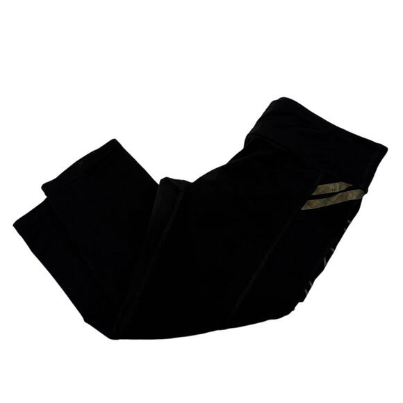 Virus Performance Compression Leggings Cropped Black Gold Womens Large Gym - Picture 1 of 16